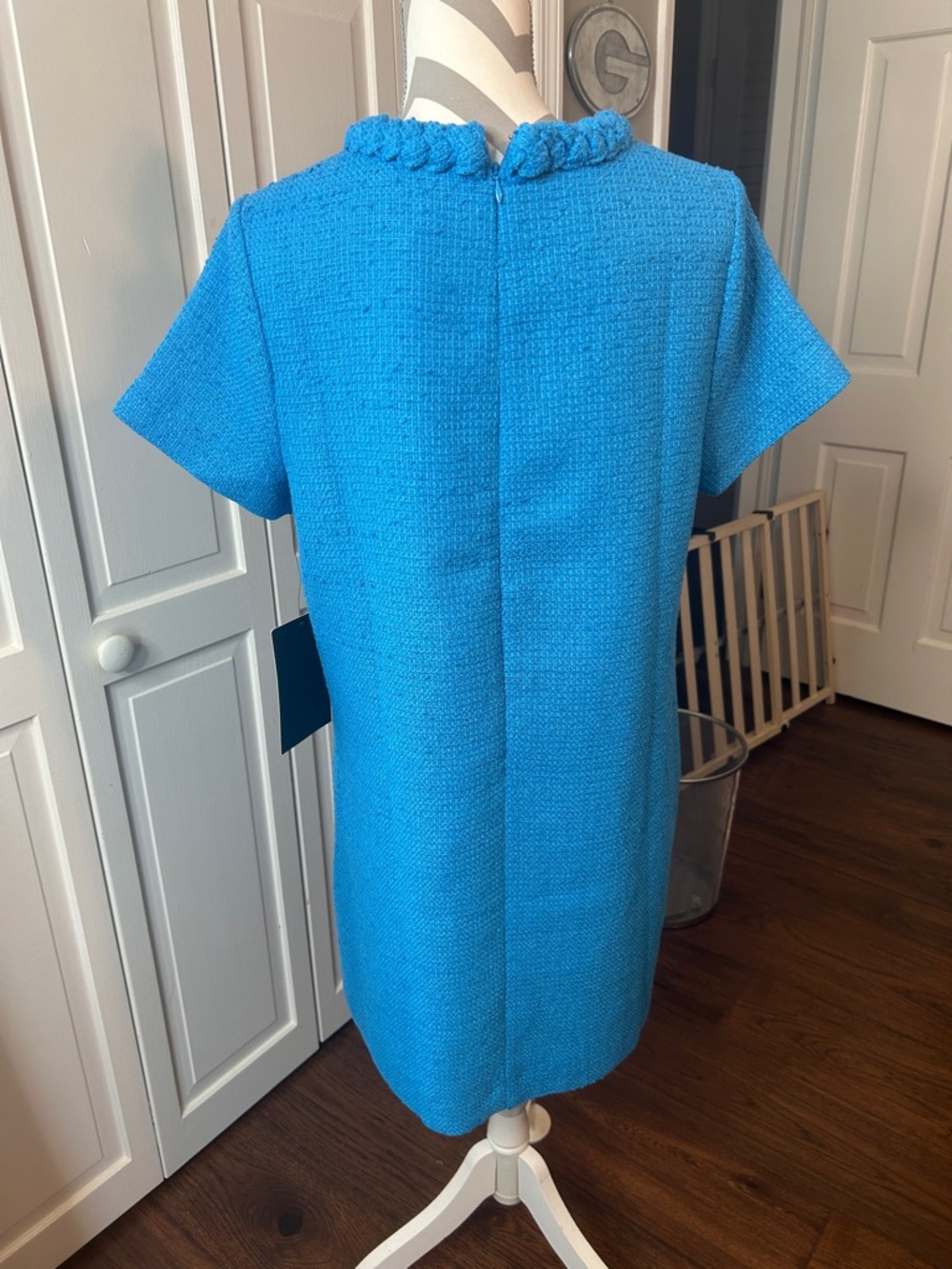 Tuckernuck Jackie Dress- Turquoise Knit Short-Sleeve Dress with Braided Trim - Picture 3 of 6
